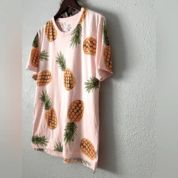 George Men’s Small Pink Pineapple T-Shirt Vacation Tee Casual Summer Menswear - Picture 2 of 10